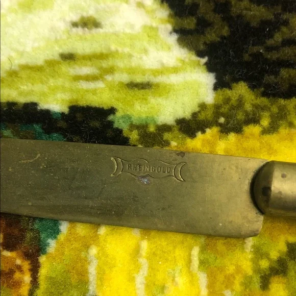 Vintage Set of 5 Floral Ceramic Handle Bronze Fruit Knives by Rheingold - Picture 2 of 7